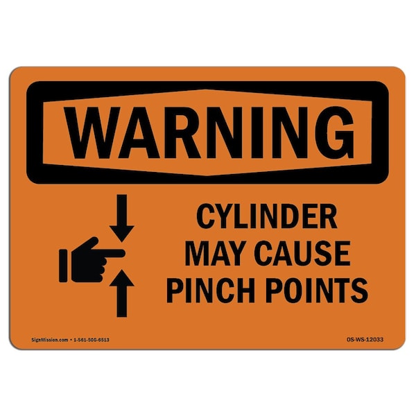 OSHA WARNING Sign, Cylinder May Cause Pinch Points, 18in X 12in Aluminum, 12" W, 18" L, Landscape